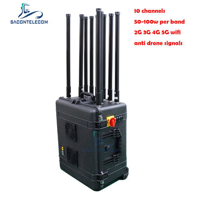 Máy gây nhiễu bom công suất cao 500W dạng ba lô với 10 ăng-ten và phạm vi 300m để bảo vệ đoàn xe