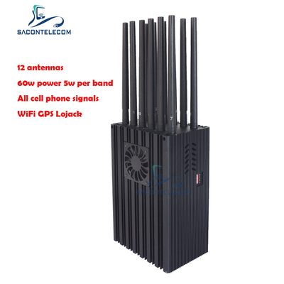 12 ăng-ten 60w Điện thoại di động GPS Jammer 2G 3G 4G 5G Wifi VHF Lojack