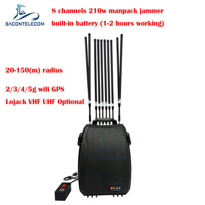 5G Wifi Lojack 150m Manpack Điện thoại di động Jammer tín hiệu 8 kênh 230w Lượng cao