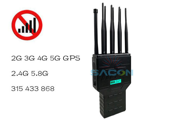 Máy gây nhiễu tín hiệu cầm tay 16W công suất cao 8 Anten có pin tích hợp để chặn GPS WiFi 2G 3G 4G