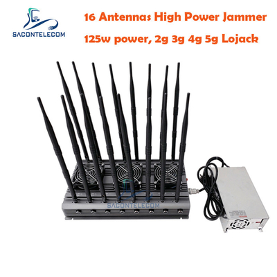 5.8G UMTS Desktop Wifi Signal Jammer 16 ăng-ten 125w 40m VHF UHF