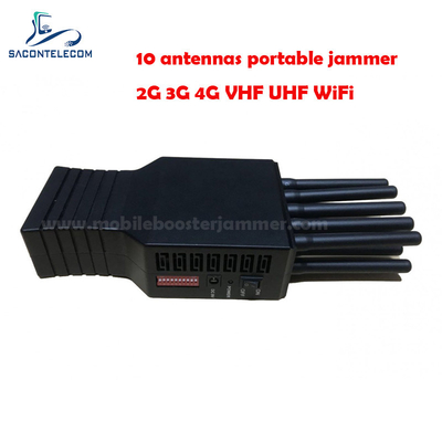 10w Cấm tín hiệu điện thoại di động 10 ăng-ten 20m Radius VHF UHF GPS