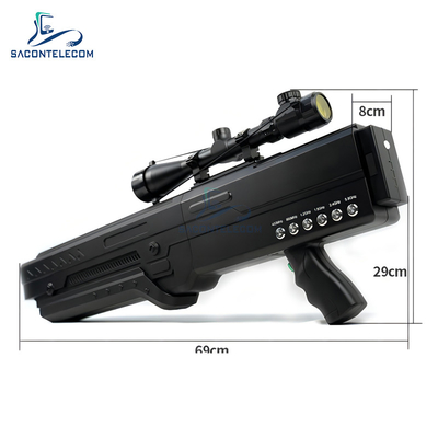 6 băng tần 120w Gun Anti UAV Drone Signal Jammer, 1km Portable Drone Jammer