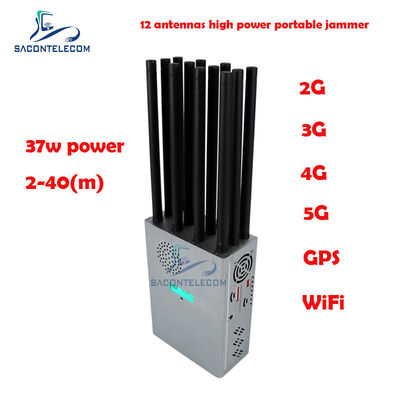 Thiết bị gây nhiễu tín hiệu GPSL1 Lojack di động với tổng công suất 37W, phạm vi phủ sóng 12 băng tần và bán kính che chắn 40m