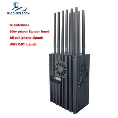 60W High Power Portable Jammer với bán kính 40m và 12 kênh cho 2G 3G 4G 5G WiFi GPS Lojack
