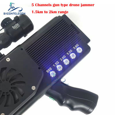 UAV Gun Drone Signal Jammer Blocker 1500 mét 5 kênh được xây dựng trong pin