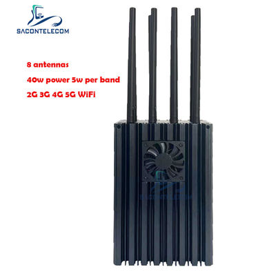 8 kênh Máy nhiễu tín hiệu điện thoại di động di động với 4-10W mỗi băng tần và bán kính nhiễu 50m cho 5G
