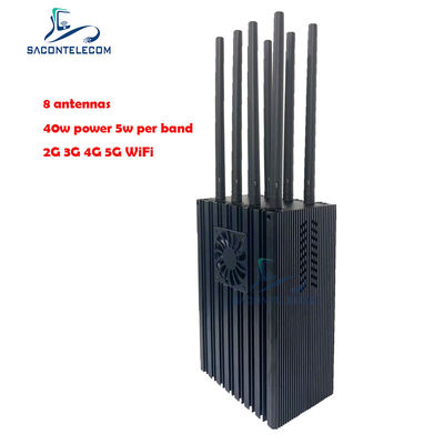 8 kênh Máy nhiễu tín hiệu điện thoại di động di động với 4-10W mỗi băng tần và bán kính nhiễu 50m cho 5G