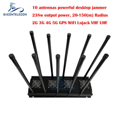 10 kênh Máy nhiễu tín hiệu điện thoại di động 238w Năng lượng cao cho 5G Wifi GPS Lojack VHF UHF