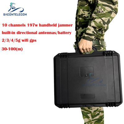 100m Suitcase Điện thoại di động Jammer tín hiệu 10 Bands tích hợp trong pin / ăng-ten