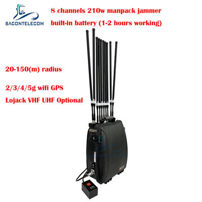 5G Wifi Lojack 150m Manpack Điện thoại di động Jammer tín hiệu 8 kênh 230w Lượng cao