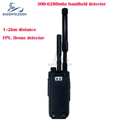 2Km Fpv Máy dò máy bay không người lái cầm tay 300-6200mhz 2 ăng-ten Máy dò tín hiệu chống máy bay không người lái di động