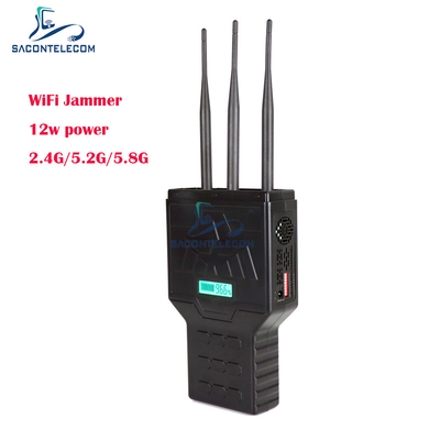 12W Wifi cầm tay Bluetooth 2.4G 5.2G 5.8G Máy nhiễu tín hiệu điện thoại di động với phạm vi 50 mét