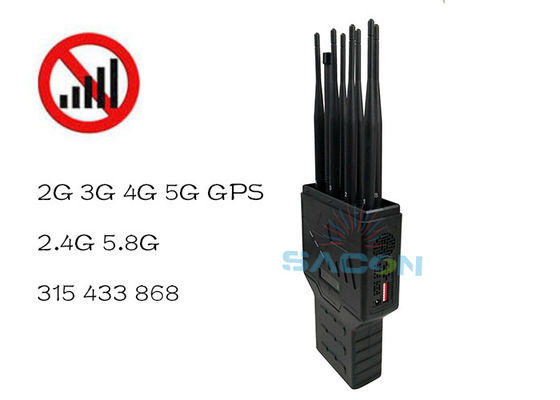 Máy gây nhiễu tín hiệu cầm tay 16W công suất cao 8 Anten có pin tích hợp để chặn GPS WiFi 2G 3G 4G