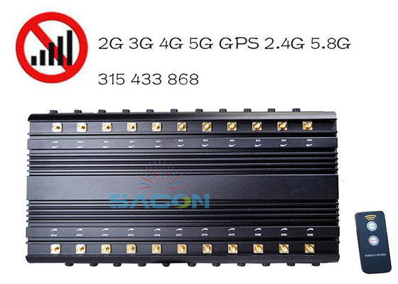 22 ăng-ten 42W Output Power Signal Jammer với phạm vi gây nhiễu 40m để chặn điện thoại di động và WiFi