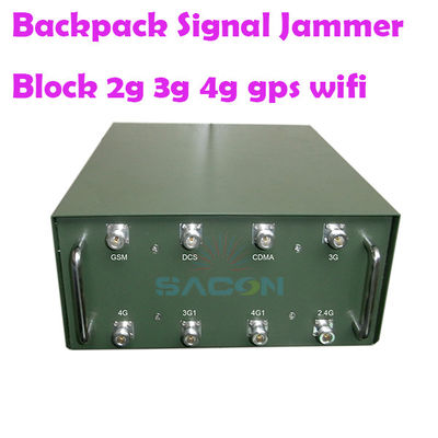 Máy gây nhiễu ba lô 120W tầm xa 100m với 8 ăng-ten đa hướng để chặn tín hiệu 2G 3G 4G 5G VHF UHF WiFi GPS