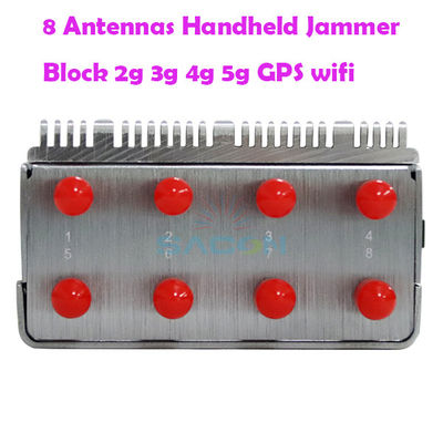 8000mAH Pin 15m Range Portable Cell Phone Signal Jammer với 8 ăng-ten để tăng cường bảo vệ