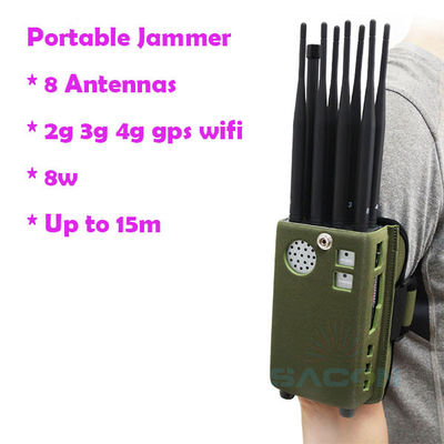 8000mAH 8 ăng-ten Máy nhiễu tín hiệu GPS cầm tay Máy nhiễu tín hiệu 2G 3G 4G