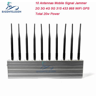 10 kênh 24 giờ làm việc 3 quạt làm mát Không dây báo hiệu Jammer Blocker cho 5G GPS WiFi VHF UHF