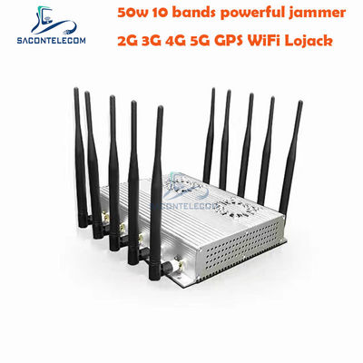Máy gây nhiễu tín hiệu để bàn công suất cao 50W với 10 ăng-ten và 2 quạt làm mát cho GSM DCS 3G 4G 5G