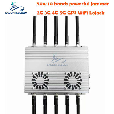 Máy gây nhiễu tín hiệu để bàn công suất cao 50W với 10 ăng-ten và 2 quạt làm mát cho GSM DCS 3G 4G 5G