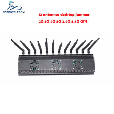 AC110V 48W Desktop Signal Jammer với 12 băng tần cho 2G 3G 4G 5G WiFi Bluetooth Khóa lên đến 50m