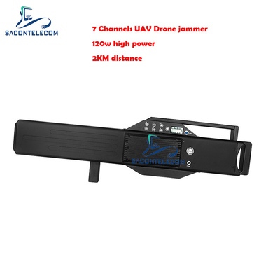 7 kênh Drone Signal Jammer 120w Công suất cao 2KM Distance Anti Drone Jammer Gun