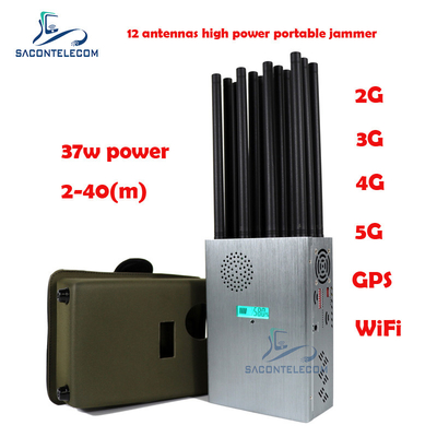 Máy nhiễu tín hiệu điện thoại di động công suất cao 37w 12 ăng-ten 2G 3G 4G 5G Máy nhiễu di động