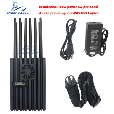 60W High Power Portable Jammer với bán kính 40m và 12 kênh cho 2G 3G 4G 5G WiFi GPS Lojack