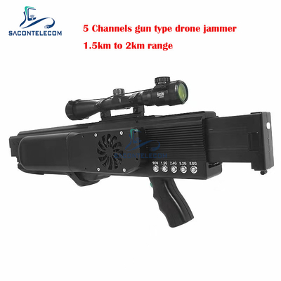 UAV Gun Drone Signal Jammer Blocker 5 Bands 1.5km Distance 130w Lượng cao