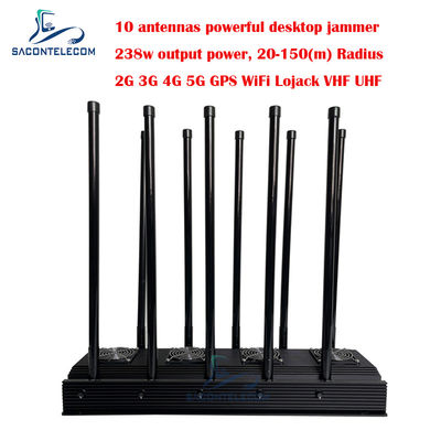 10 kênh Máy nhiễu tín hiệu điện thoại di động 238w Năng lượng cao cho 5G Wifi GPS Lojack VHF UHF