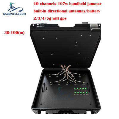 100m Suitcase Điện thoại di động Jammer tín hiệu 10 Bands tích hợp trong pin / ăng-ten