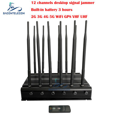 Máy đánh nhiễu tín hiệu điện thoại di động máy tính để bàn 34w 2G 3G 4G 5G GPSL1 L2 L5 WiFi VHF UHF 12 ăng-ten