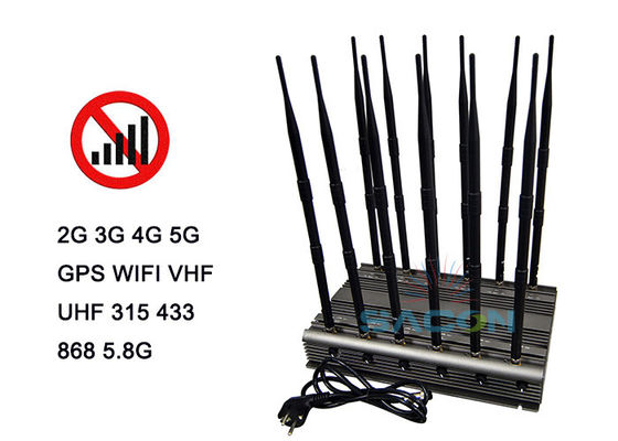 Bộ gây nhiễu tín hiệu 5G 80W với 12 Anten và Điều khiển từ xa hồng ngoại để chặn điện thoại di động
