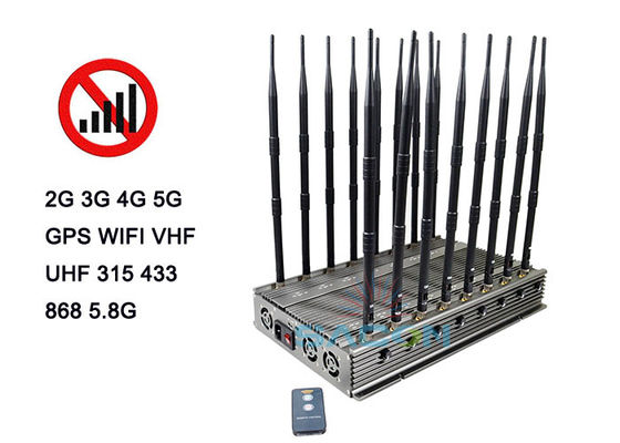 Máy nhiễu tín hiệu 100W 5G với phạm vi 80m và 16 băng tần Khóa điện thoại di động cho nhiễu đa tần số