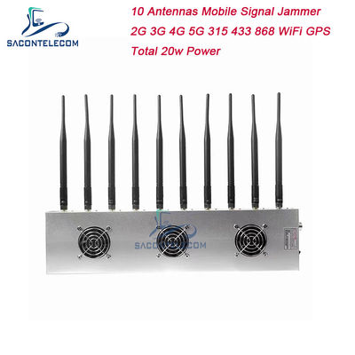 10 kênh 24 giờ làm việc 3 quạt làm mát Không dây báo hiệu Jammer Blocker cho 5G GPS WiFi VHF UHF